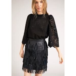 MUNTHE 1048 Como Blouse EU 38 US 6 Black Eyelet Embroidered Puff Sleeve